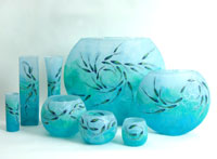 Ful set of strawsilk glowpots and vases